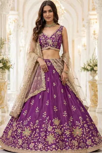 Purple Georgette Lehenga-Choli with Sequins Embellishment