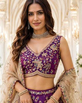 Purple Georgette Lehenga-Choli with Sequins Embellishment 3