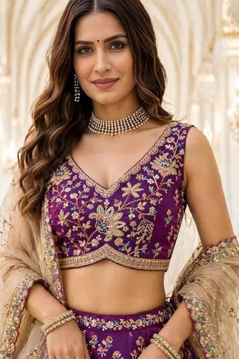 Purple Georgette Lehenga-Choli with Sequins Embellishment