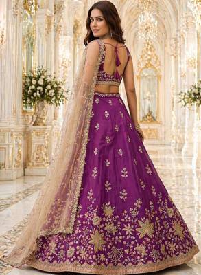 Purple Georgette Lehenga-Choli with Sequins Embellishment 4