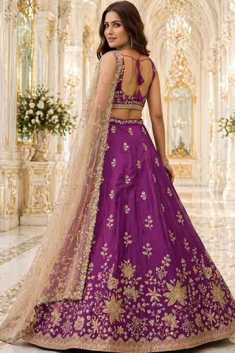 Purple Georgette Lehenga-Choli with Sequins Embellishment
