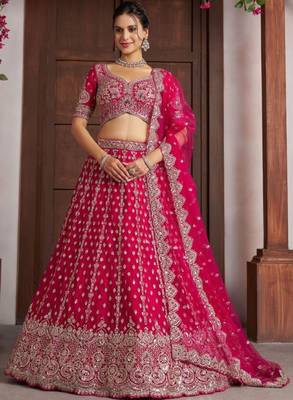 Pink Silk Lehenga-Choli Embellished Sequinned Semi-Stitched Lehenga & Blouse With Dupatta 1