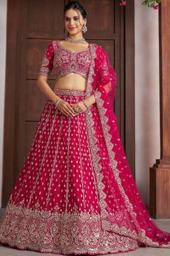 Pink Silk Lehenga-Choli Embellished Sequinned Semi-Stitched Lehenga & Blouse With Dupatta