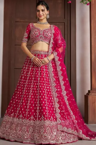 Pink Silk Lehenga-Choli Embellished Sequinned Semi-Stitched Lehenga & Blouse With Dupatta