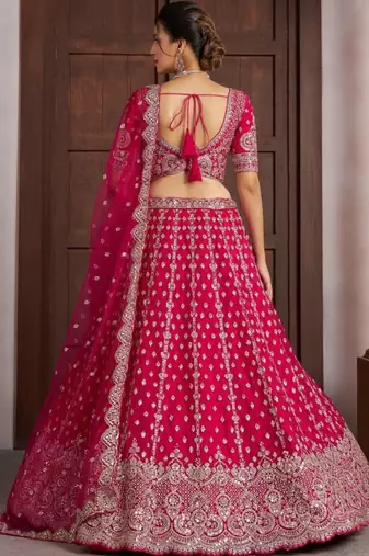 Pink Silk Lehenga-Choli Embellished Sequinned Semi-Stitched Lehenga & Blouse With Dupatta
