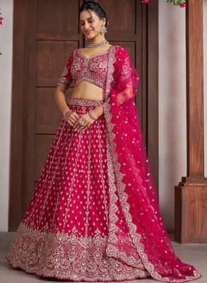 Pink Silk Lehenga-Choli Embellished Sequinned Semi-Stitched Lehenga & Blouse With Dupatta 3