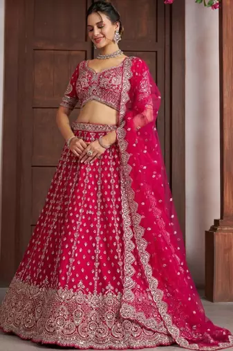 Pink Silk Lehenga-Choli Embellished Sequinned Semi-Stitched Lehenga & Blouse With Dupatta
