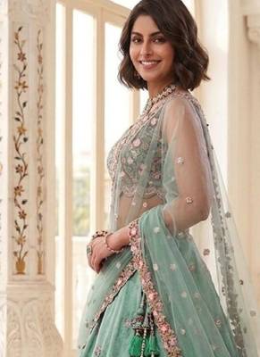 Green Net Lehenga-Choli Embroidered Sequinned Semi-Stitched Lehenga & Unstitched Blouse With Dupatta 2
