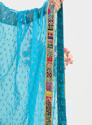 Orange Raw Silk Readymade-lehenga-cholis Floral Printed Gotta Patti 3