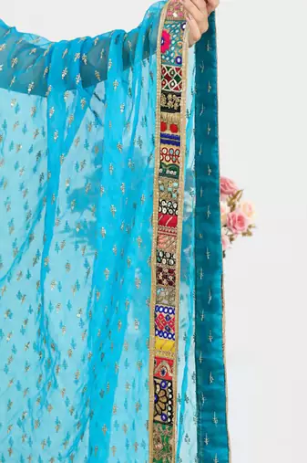 Orange Raw Silk Readymade-lehenga-cholis Floral Printed Gotta Patti