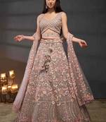 Mauve Tissue Lehenga-Choli with Embroidered Sequinned Beads and Stones
