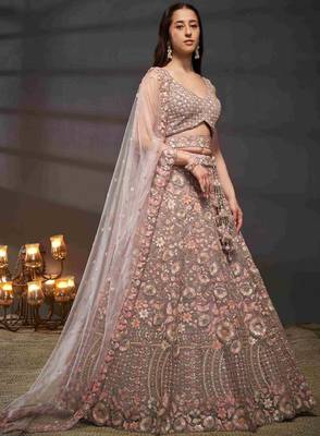 Mauve Tissue Lehenga-Choli with Embroidered Sequinned Beads and Stones 3
