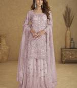 Lavender  embroidered real net palazzo suit