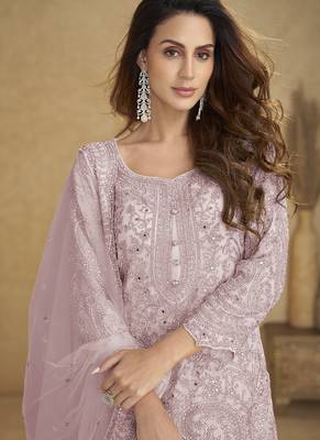 Lavender  embroidered real net palazzo suit 2