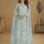Sea-green embroidered real net palazzo suit