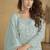 Sea-green embroidered real net palazzo suit