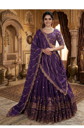 dark purple georgette embroidered lehenga choli 1