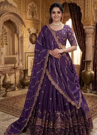 dark purple georgette embroidered lehenga choli