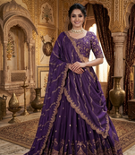 dark purple georgette embroidered lehenga choli