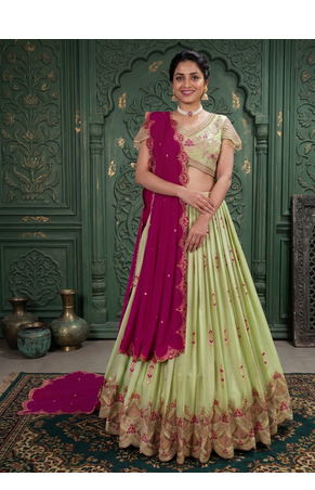 light parrot green georgette embroidered lehenga choli 1