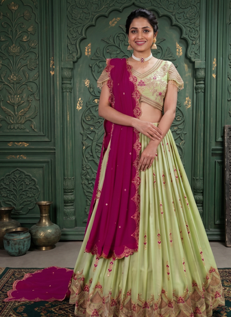 light parrot green georgette embroidered lehenga choli