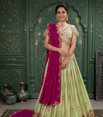 light parrot green georgette embroidered lehenga choli