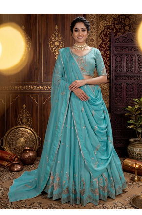 sky blue georgette embroidered lehenga choli 1