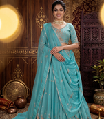 sky blue georgette embroidered lehenga choli