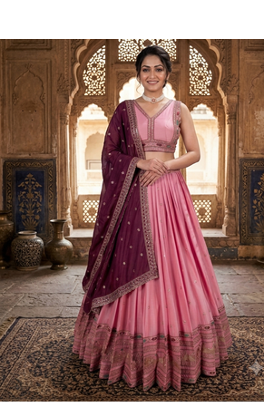 pink georgette embroidered lehenga choli 1