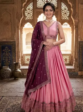 pink georgette embroidered lehenga choli