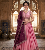 pink georgette embroidered lehenga choli