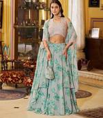 Designer Georgette Floral Print  Lehenga Choli  with Thread Embroidery and Sequins Work- Full stitched free size