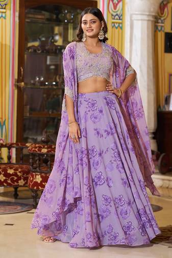 Designer Georgette Lehenga Choli  with Thread Embroidery and Sequins Work- Full stitched free size