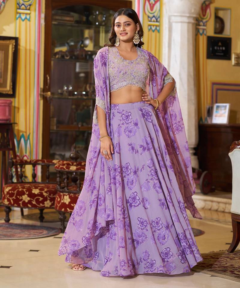 Designer Georgette Lehenga Choli  with Thread Embroidery and Sequins Work- Full stitched free size