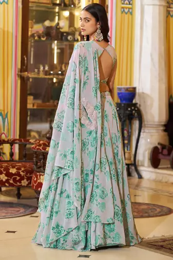 Designer Georgette Floral Print  Lehenga Choli  with Thread Embroidery and Sequins Work- Full stitched free size