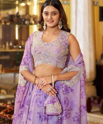 Designer Georgette Lehenga Choli  with Thread Embroidery and Sequins Work- Full stitched free size 2