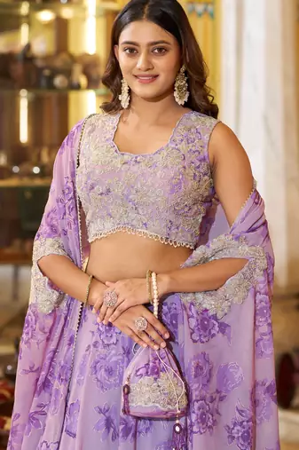 Designer Georgette Lehenga Choli  with Thread Embroidery and Sequins Work- Full stitched free size