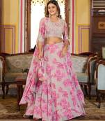 Designer Georgette Floral Print  Lehenga Choli  with Thread Embroidery and Sequins Work- Full stitched free size