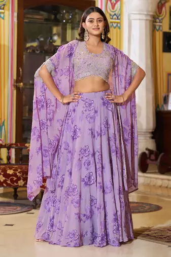 Designer Georgette Lehenga Choli  with Thread Embroidery and Sequins Work- Full stitched free size