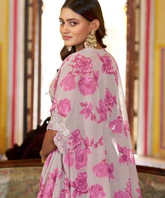 Designer Georgette Floral Print  Lehenga Choli  with Thread Embroidery and Sequins Work- Full stitched free size 3