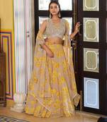 Designer Georgette Floral Print  Lehenga Choli  with Thread Embroidery and Sequins Work- Full stitched free size