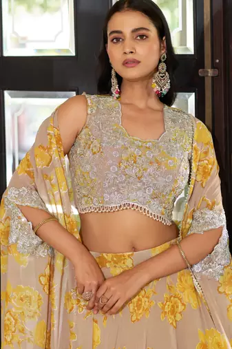 Designer Georgette Floral Print  Lehenga Choli  with Thread Embroidery and Sequins Work- Full stitched free size