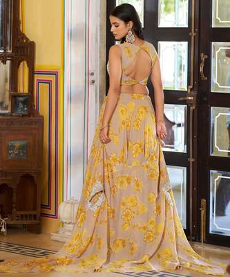 Designer Georgette Floral Print  Lehenga Choli  with Thread Embroidery and Sequins Work- Full stitched free size 3