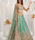 lovely green fendy fabric zari sequence embroidered indian wedding lattest designer lehenga choli wedding lehenga