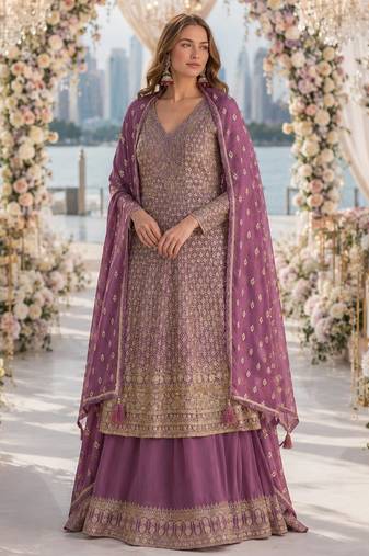 Lavender heavy georgette free size stitched suit with sequin & diamond work