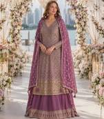 Lavender heavy georgette free size stitched suit with sequence & diamond work