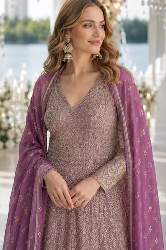 Lavender heavy georgette free size stitched suit with sequence & diamond work