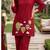 Trendy solid red cotton kurta with hot air balloon embroidery and matching trousers