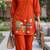 Trendy solid orange cotton kurta with hot air balloon embroidery and matching trousers