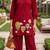 Trendy solid red cotton kurta with hot air balloon embroidery and matching trousers
